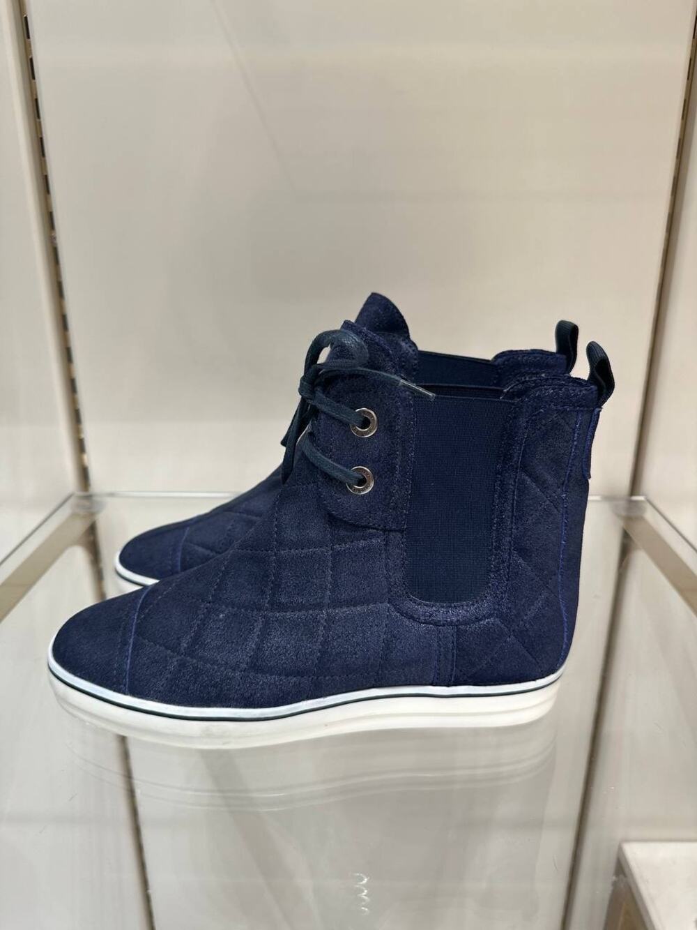 Chanel Navy Quilted High-Top Sneakers - EU 36.5
